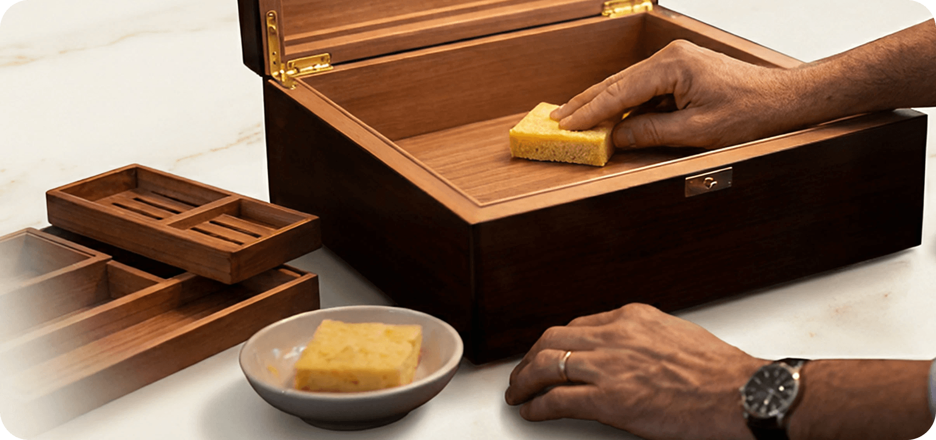 Wipe the interior gently with a sponge dampened in distilled water