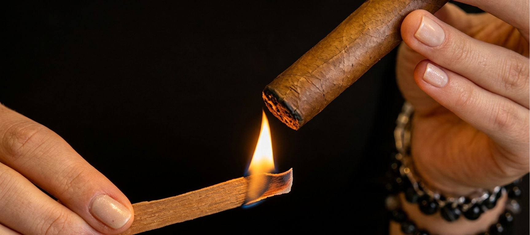 Three lighting tools: torch lighter, cigar matches, cedar spill