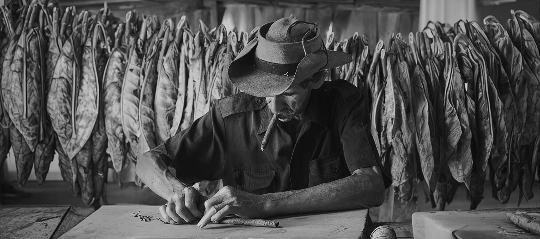 Torcedor at his work table: the master's hands rolling a cigar